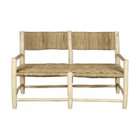 double fauteuil en bois brut tressé en feuille de palmier avec accoudoirs - cosydar