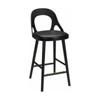 chaise de bar en chêne noir et coussin en cuir reconstitué noir 63 cm colibri - hans