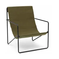 fauteuil en métal noir et tissu recyclé vert olive 63 x 77 cm desert - ferm living