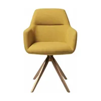 chaise jaune dijon avec pieds rotatifs en métal rosé kinko - jesper home
