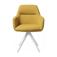 chaise jaune dijon avec pieds rotatifs en métal blanc kinko - jesper home