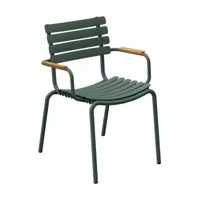 chaise en plastique recyclé aluminium vert olive et accoudoirs en bambou reclips - ho