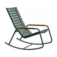 rocking chair en plastique recyclé aluminium vert olive et bambou reclips - houe