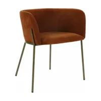chaise design relax en velours rouge brique avec pieds couleur bronze polka - pomax