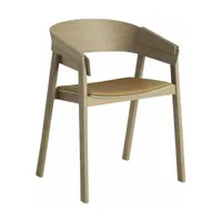 chaise de bar en chêne massif et en cuir beige foncé 75 cm cover - muuto