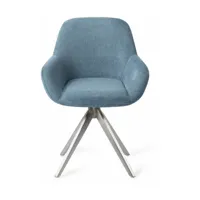 chaise de salle à manger bleue ocean eyes avec pieds rotatifs métal argenté kushi - j