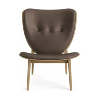 fauteuil lounge en chêne naturel avec rembourrage en cuir marron foncé elephant - nor