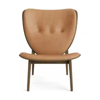 fauteuil lounge en chêne fumé clair avec rembourrage en cuir camel elephant - norr11