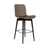chaise de bar en hêtre noir et rembourrage en cuir marron foncé 65 cm langue - norr11