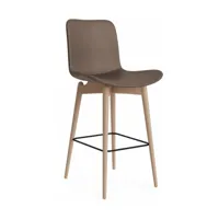 chaise de bar en hêtre naturel et rembourrage en cuir marron foncé 65 cm langue - nor