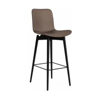 chaise de bar en hêtre noir et rembourrage en cuir marron foncé 75 cm langue - norr11