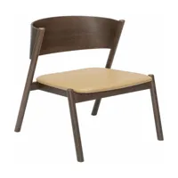 fauteuil en chêne foncé et cuir marron oblique - hübsch