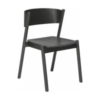 chaise en chêne noir et cuir noir oblique - hübsch