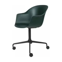 chaise de bureau vert piètement noir à roulettes bat - gubi
