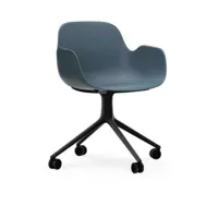 chaise de bureau à roulettes avec accoudoirs en pp bleue et noire swivel 4w - normann