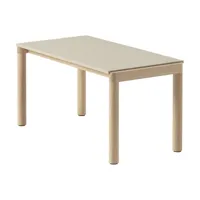 table basse en grès beige sable lisse et chêne naturel 85 x 40 cm couple - muuto