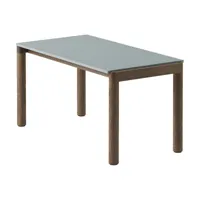 table basse en grès bleu pâle wavy et chêne foncé 85 x 40 cm couple - muuto