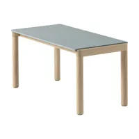 table basse en grès bleu pâle wavy et chêne naturel 85 x 40 cm couple - muuto