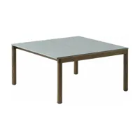 table basse en grès bleu pâle lisse et chêne foncé 85 x 80 cm couple - muuto