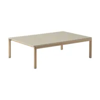 table basse en grès beige sable lisse et chêne naturel 85 x 120 cm couple - muuto