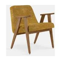 fauteuil avec accoudoirs en tissu marbre moutarde et chêne foncé 53 x 52 cm série 366