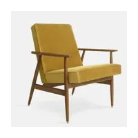 fauteuil avec accoudoirs en velours brillant moutarde et frêne foncé 70 x 62 cm fox -