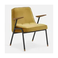 fauteuil en velours brillant moutarde et métal 66 x 64 cm - 366 concept