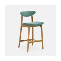 chaise de bar en velours vert menthe et frêne naturel 75 cm série 200-190 - 366 conce