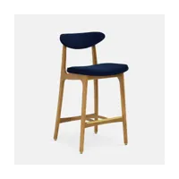 chaise de bar en velours indigo et frêne naturel 75 cm série 200-190 - 366 concept