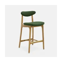 chaise de bar en tissu bouclé vert bouteille et frêne naturel 75 cm série 200-190 - 3
