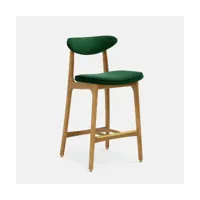 chaise de bar en velours vert bouteille et frêne naturel 75 cm série 200-190 - 366 co