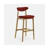 chaise de bar en velours rouge brique et frêne naturel 75 cm série 200-190 - 366 conc