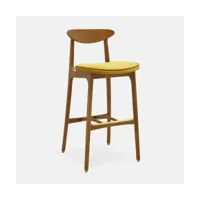 chaise de bar en velours brillant moutarde et frêne foncé 75 cm série 200-190 mix - 3