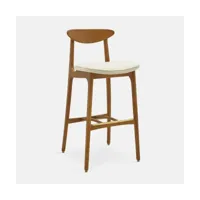 chaise de bar en tissu bouclé crème et frêne foncé 75 cm série 200-190 mix - 366 conc