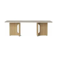 table basse en marbre sable et piétement en chêne naturel 120 x 45 cm androgyne loung