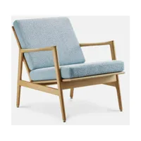 fauteuil en chêne naturel et assise en bouclette bleu stefan lounge - 366 concept