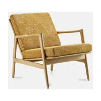 fauteuil en chêne naturel et assise en tissu marble moutarde stefan lounge - 366 conc