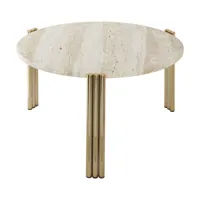 table basse en acier doré et travertin sable 35 x 60 cm tribus - aytm