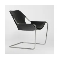 fauteuil en cuir noir et acier inox poli paulistano - objekto