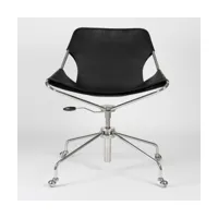 fauteuil de bureau réglable en cuir noir et acier inoxydable poli paulistano - objekt