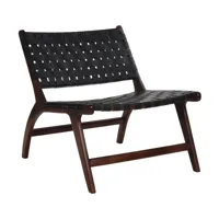 fauteuil relax en cuir de buffle noir et bois d'acacia 65 x 76 x 70 cm aosta - pomax