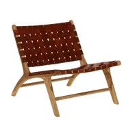 fauteuil relax en cuir de buffle cognac et bois d'acacia 65 x 76 x 70 cm aosta - poma