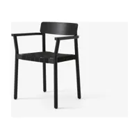 chaise avec accoudoirs en frêne laqué noir avec lin noir 61x78 cm betty tk9 - &tradit