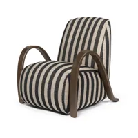 fauteuil lounge avec accoudoirs rayé noir et sable louisiane buur - ferm living