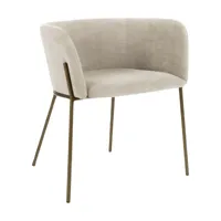 chaise design relax en velours beige avec pieds couleur bronze polka - pomax
