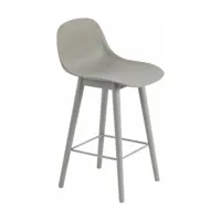 chaise de bar 65 cm grise piétement en chêne fiber - muuto