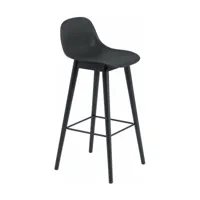chaise de bar 75 cm noire piétement en chêne fiber - muuto