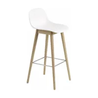 chaise de bar 75 cm blanche piétement en chêne fiber - muuto