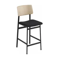 chaise de bar en chêne et assise noire 65 cm loft - muuto