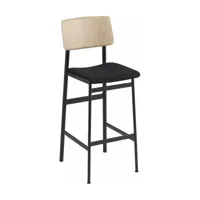 chaise de bar en chêne et assise noire 75 cm loft - muuto